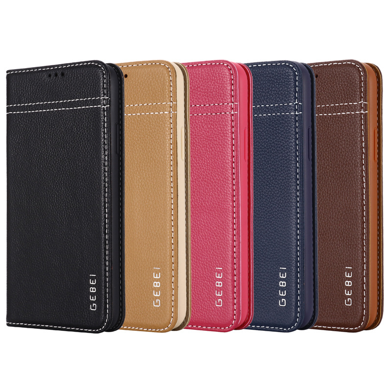 Genuine Leather Card Slot Wallet Phone Case with Flip Cover and Stand